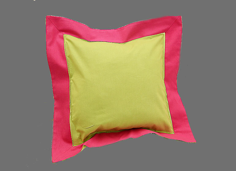 Baby Hemstitch Pillow Sham. Hot Green & Hot Pink Color border